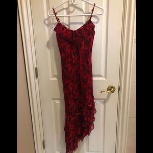 Cache dress. Size 4. Red floral with rose embellishments. Beautiful dress.